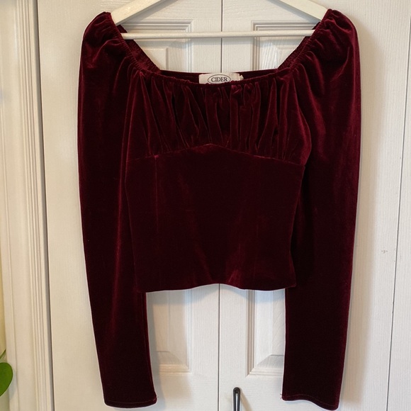 Cider Renaissance Velvet Burgundy Corset style long sleeves ruched bust - Picture 3 of 15